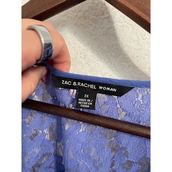 Zac & Rachel Woman Lace Trim Button Front Blouse – Women’s 2X – Blue Purple Boho - Picture 7 of 8